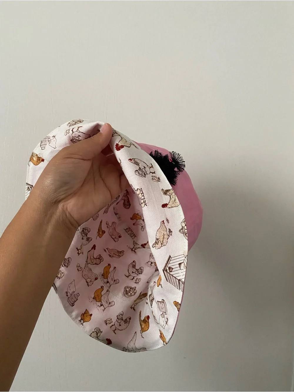 Hand made Silky Embroidered Chicken reversible bucket Hat